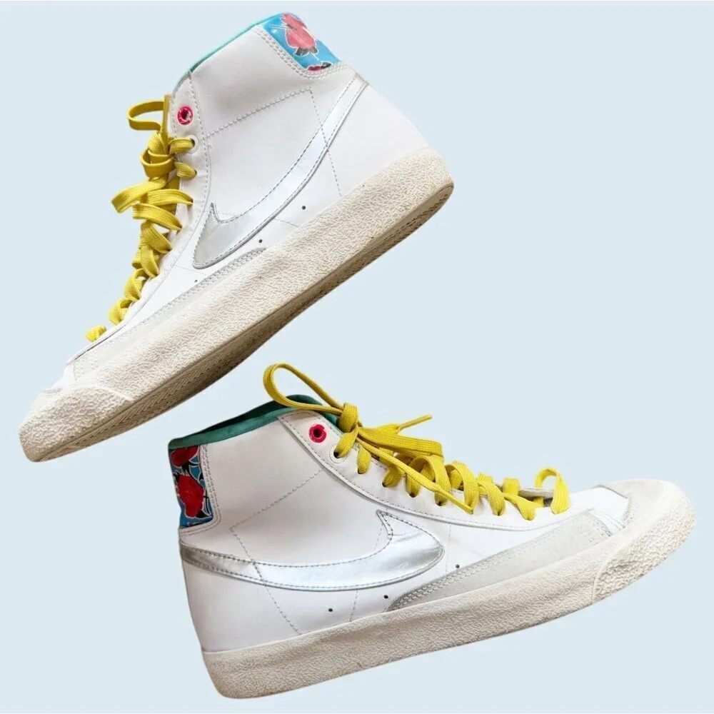 NIKE Blazer Mid '77 GS White Vivid Sulfur Hi Top Sneaker Sz 7